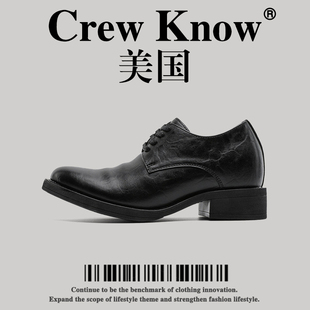 【美国CREW KNOW高奢】小众翘头尖头皮鞋男潮德比鞋增高休闲厚底