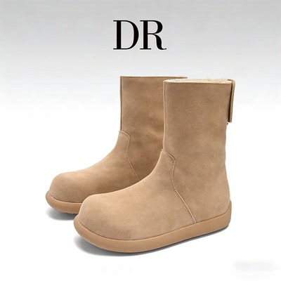 DR官方正品厚底羊毛混纺中跟雪地靴牛反绒中筒欧美冬季保暖户外