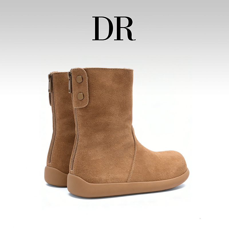 DR官方正品磨砂皮2025年冬季中筒雪地靴欧美保暖圆头平底棕色女靴,女鞋,时尚雪地靴,淘宝优惠券,粉丝福利购,淘宝优惠卷