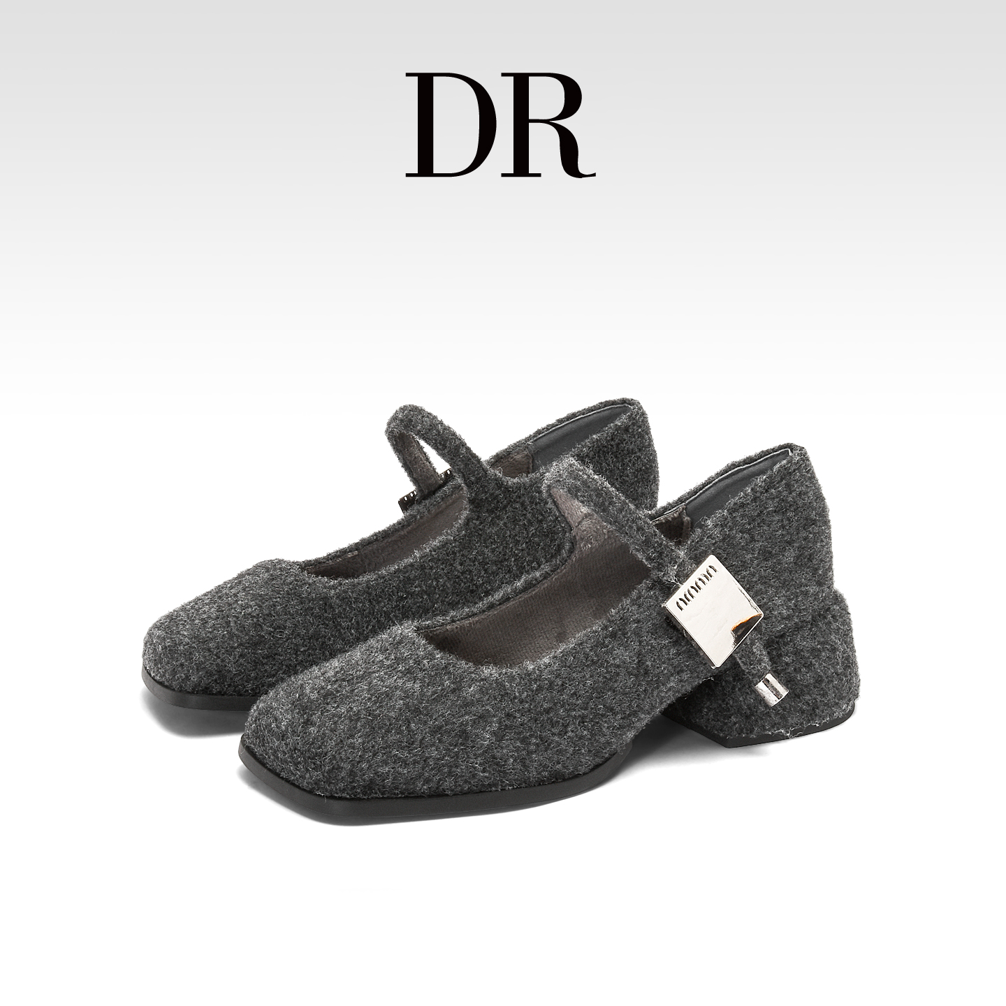 高跟玛丽珍毛毛鞋方头粗跟单鞋女