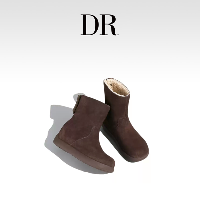 DR官方正品女冬季保暖棉靴短筒防滑雪地靴纯色平底保暖鞋圆头,女鞋,时尚雪地靴,淘宝优惠券,粉丝福利购,淘宝优惠卷