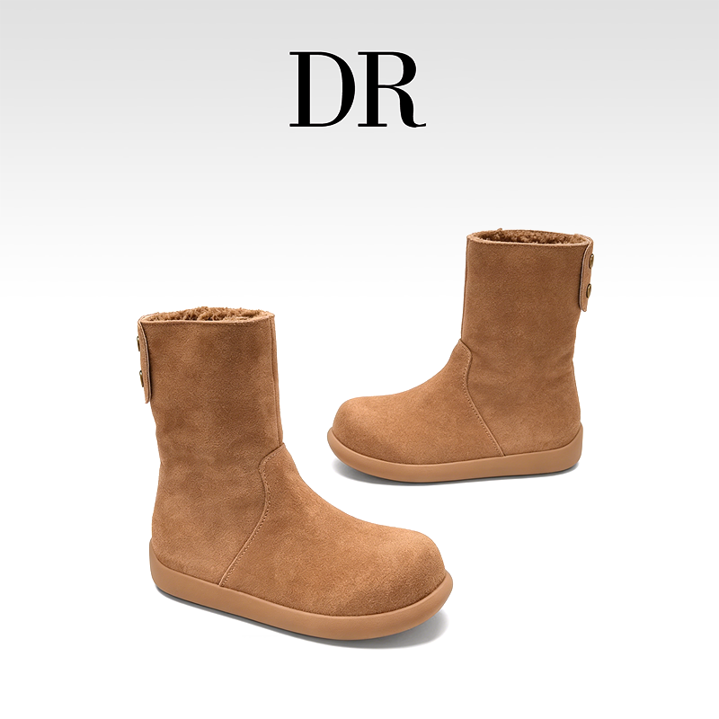 DR官方正品侧拉链套筒毛毛鞋中筒靴纯色雪地靴平底女靴圆头,女鞋,时尚雪地靴,淘宝优惠券,粉丝福利购,淘宝优惠卷