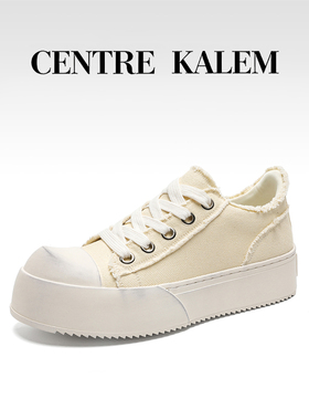 【CENTREKALEM鞋履】休闲板鞋通用3cm系带运动鞋白色帆布鞋厚底