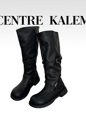 【CENTREKALEM鞋履】黑色靴子低跟高筒靴时装靴纯色春秋靴青年靴