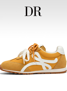 DR官方正品真皮德训鞋女款黄色复古小歪头鸳鸯鞋带休闲运动阿甘鞋