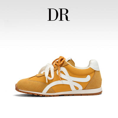DR官方正品真皮德训鞋女款黄色复古小歪头鸳鸯鞋带休闲运动阿甘鞋