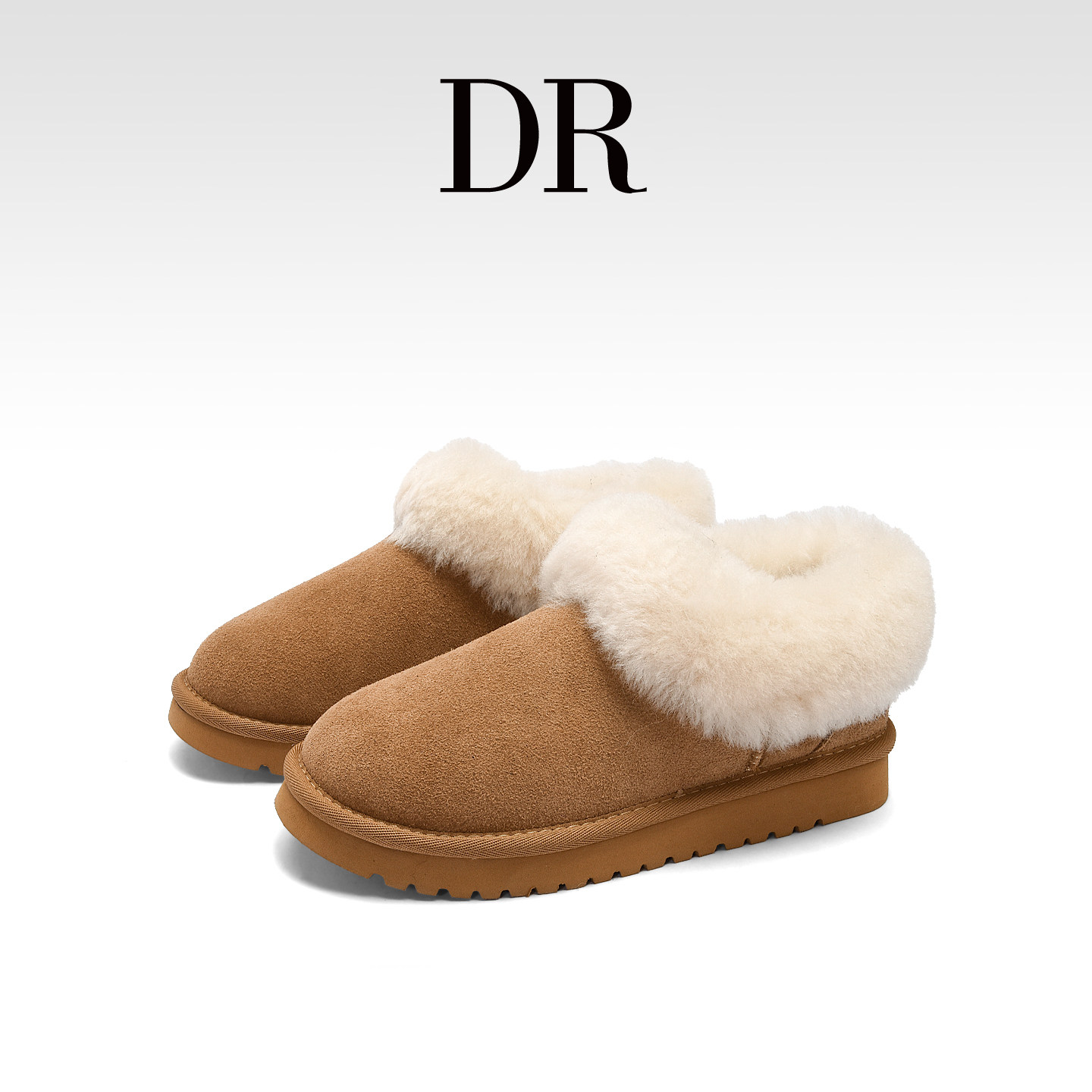 翻毛边低帮雪地靴懒人加绒毛毛靴