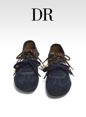 DR官方正品磨砂牛皮蓝色德训鞋女时尚休闲鞋2025新款秋季女鞋单鞋