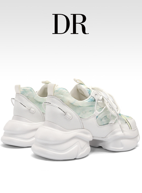 DR官方正品绿色厚底百搭真皮老爹鞋女2026春季休闲运动增高小白鞋
