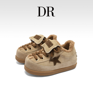 五角星厚底休闲面包鞋 女2025冬季 羊羔毛棕色真皮德训鞋 DR官方正品