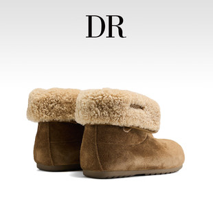 DR官方正品 翻边羊羔毛加绒短靴 勃肯短靴女内增高雪地靴2025冬季