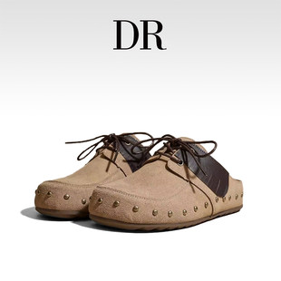 懒人外穿一脚蹬包头半拖鞋 女2025新款 铆钉系带勃肯鞋 DR官方正品