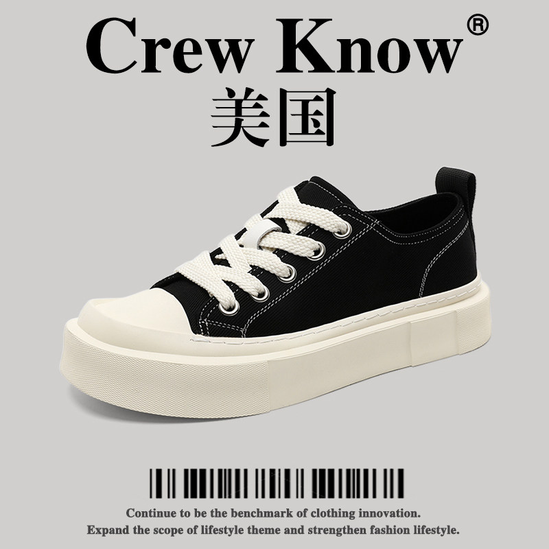 【美国CREW KNOW高奢】方头帆布鞋男款厚底增高板鞋运动休闲复古