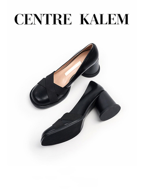 【CENTREKALEM鞋履】复古黑色浅口玛丽珍鞋小众粗跟小个子高跟鞋