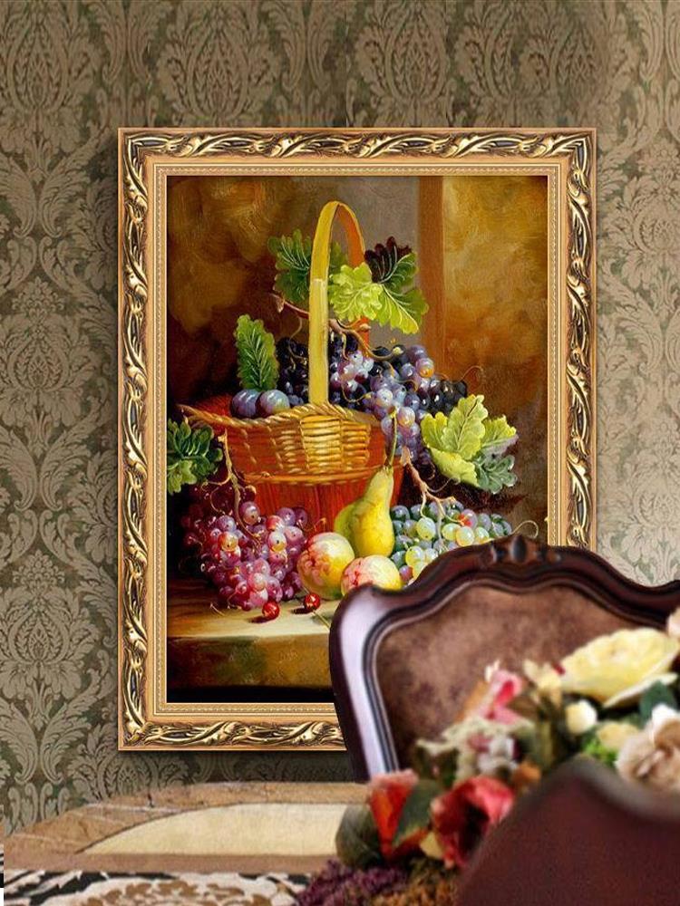 餐厅装饰画油画饭厅竖版过道单幅欧式客厅挂画玄关壁画葡萄水果画
