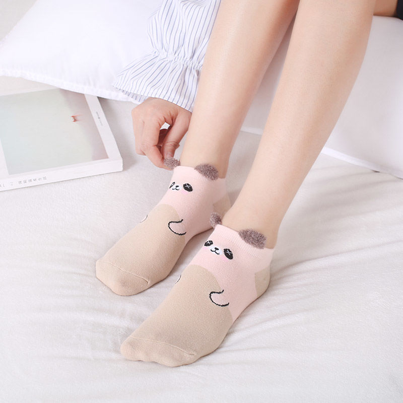 5双装春秋款女士短袜可爱卡通低腰款休闲棉袜浅口船袜短筒袜子女