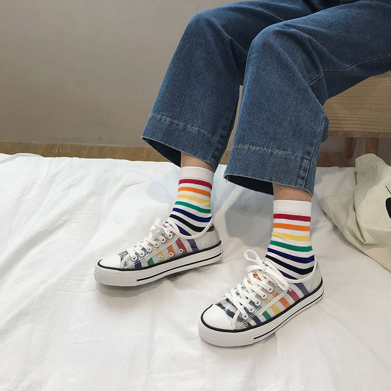 袜子女可爱日系休闲中筒袜棉袜夏天薄款网红潮韩系条纹学院风短袜