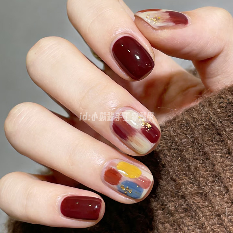 【油画涂鸦】短款美甲高级感气质显白假指甲2026新款纯手工穿戴甲,彩妆/香水/美妆工具,穿戴甲/甲片,淘宝优惠券,粉丝福利购,淘宝优惠卷