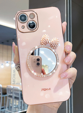 苹果13手机壳新款11pro蝴蝶结镜子iPhone15镜头全包x防摔套12promax硅胶7p软壳xsmax网红xr时尚8plus女款mini