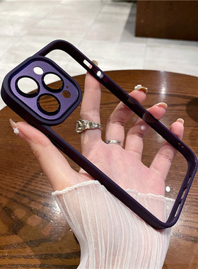【金属镜头】暗夜紫色适用iphone14promax手机壳苹果13透明12高级感11硅胶防摔全包保护套14Pro简约风Max男女