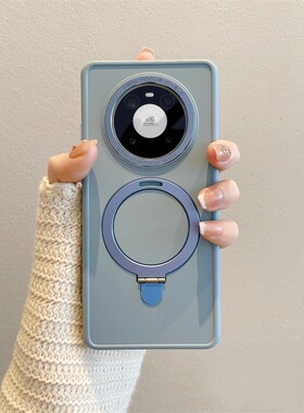 适用华为mate70pro手机壳高级感mate60pro肤感纯色磁吸支架mate50pro新款金属镜头p50防摔M40pro网红女款por