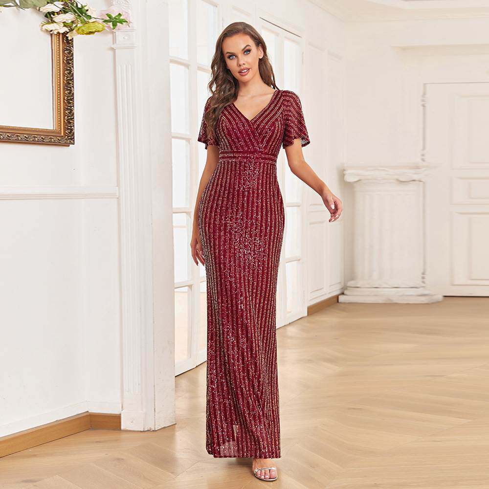 弹力闪亮亮片落地美人鱼晚礼服 Sequin prom evening Party dress