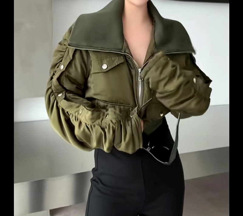 小众设计秋冬复古女士棉服机车绿色短外套新潮流时尚保暖短款ins