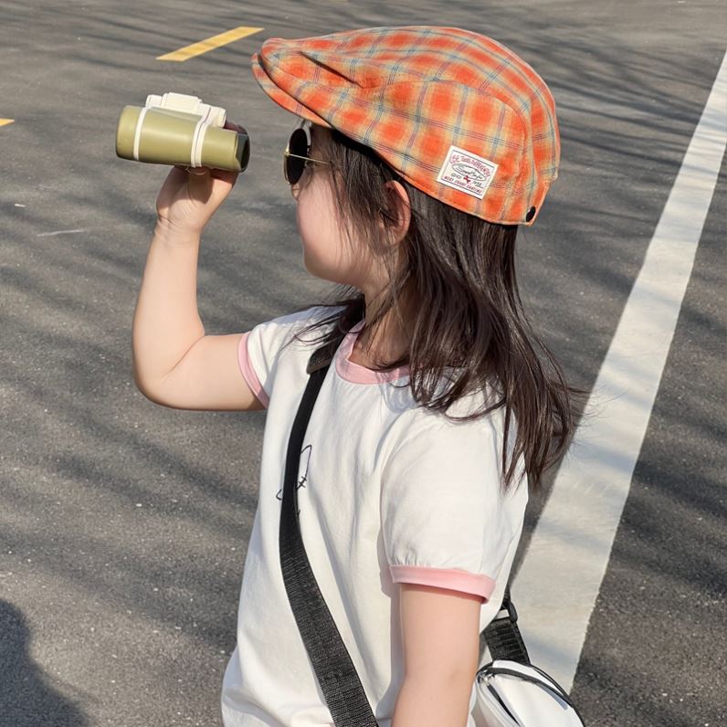 儿童日系复古格子前进帽春夏防晒反戴鸭嘴帽甜美可爱港风贝雷帽子