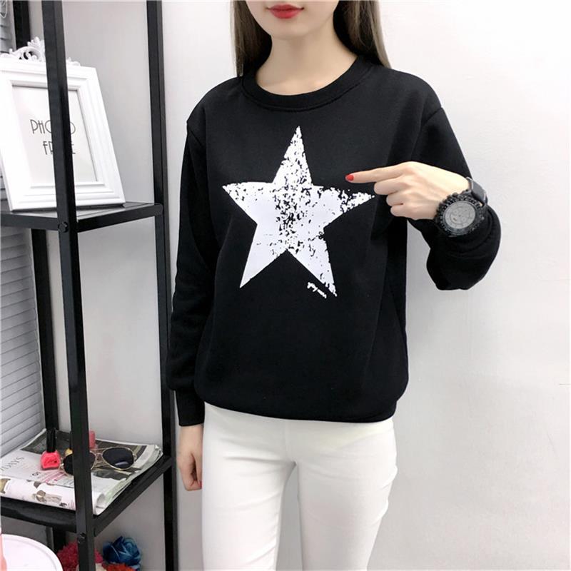 新品2025秋冬新款女装印花宽松大码打底衫加厚加绒长袖卫衣女潮