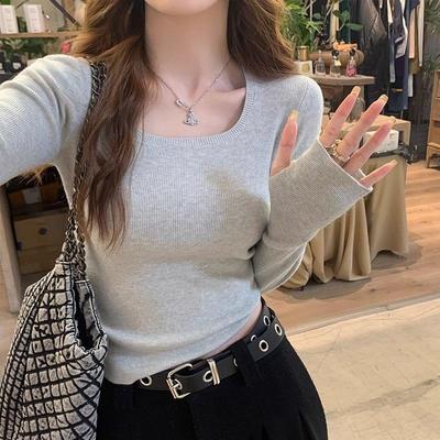 打底女2025新款秋冬天针织衫长袖高级感毛衣内搭方领修身上衣百搭