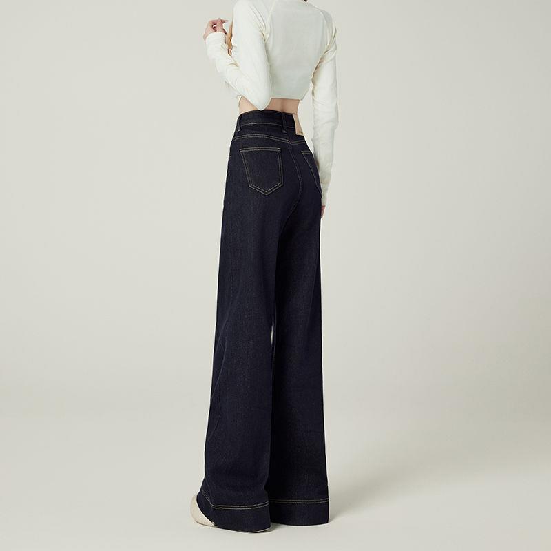 复古丹宁蓝阔腿牛仔裤女2025秋季新款高腰直筒显瘦百搭垂感拖地裤
