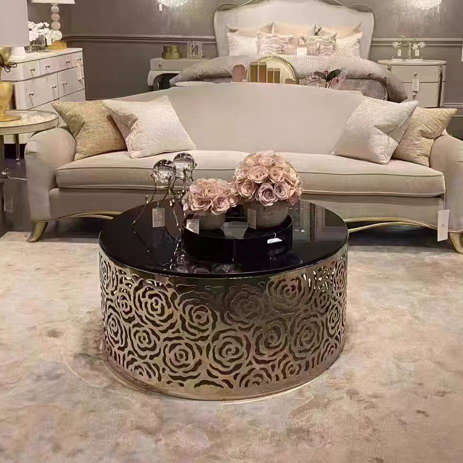 美克臻粹咖啡桌美家美式简约轻奢镂空玫瑰花雕茶几可定制