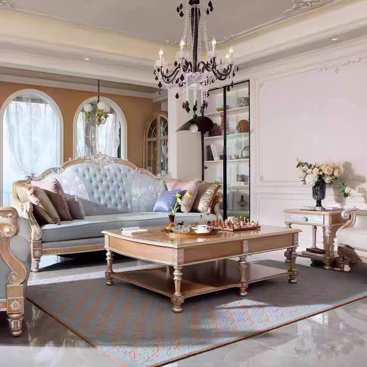 福溢家具 FOOKYIK法式三人位布艺沙发浅绿色客厅沙发组合欧式家具