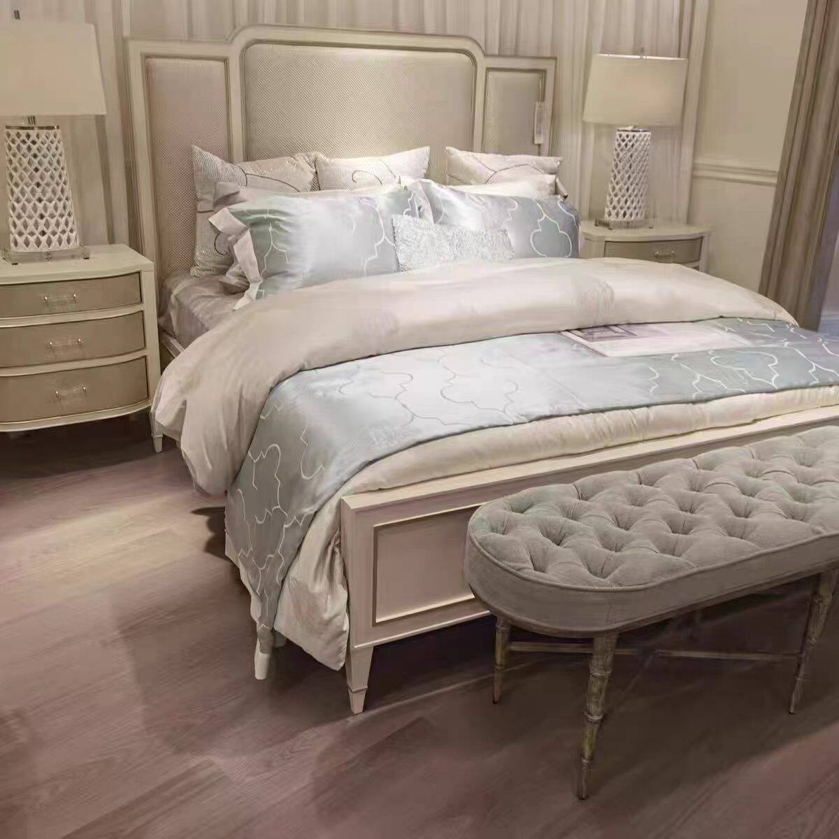 美克家具美家美式橡木实木床布艺靠背软包主卧双人床定制