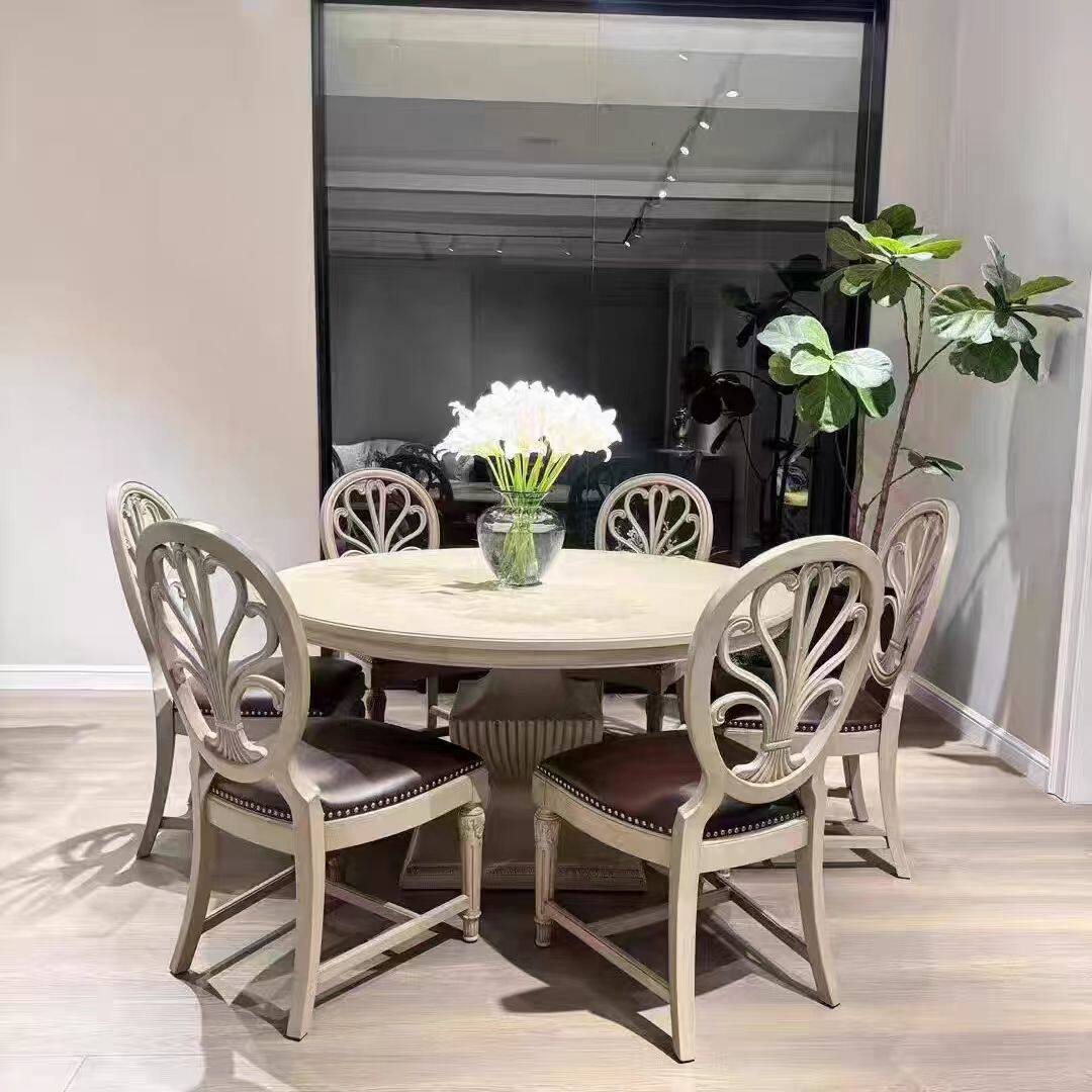 环美经典餐桌椅美式轻奢现代简约实木雕刻餐桌椅组合定制