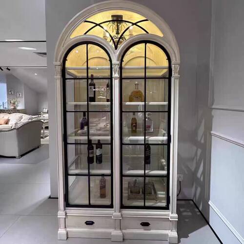 美克art建筑复兴美式轻复古实木拱形酒柜餐厅展示柜定制