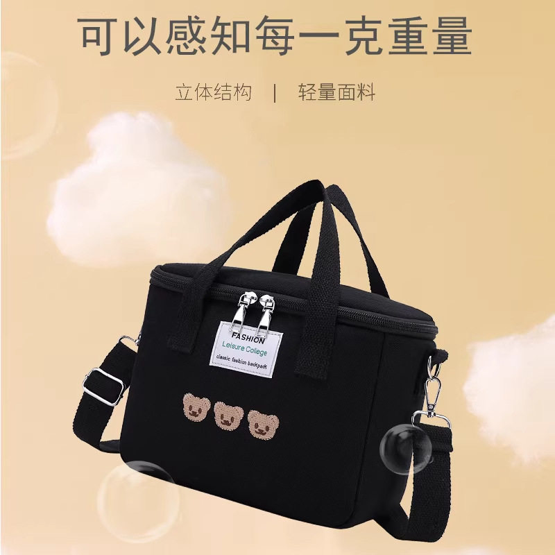 新款 卡通刺绣手提包2026新款防水保温饭盒包ins斜挎包妈咪包女包
