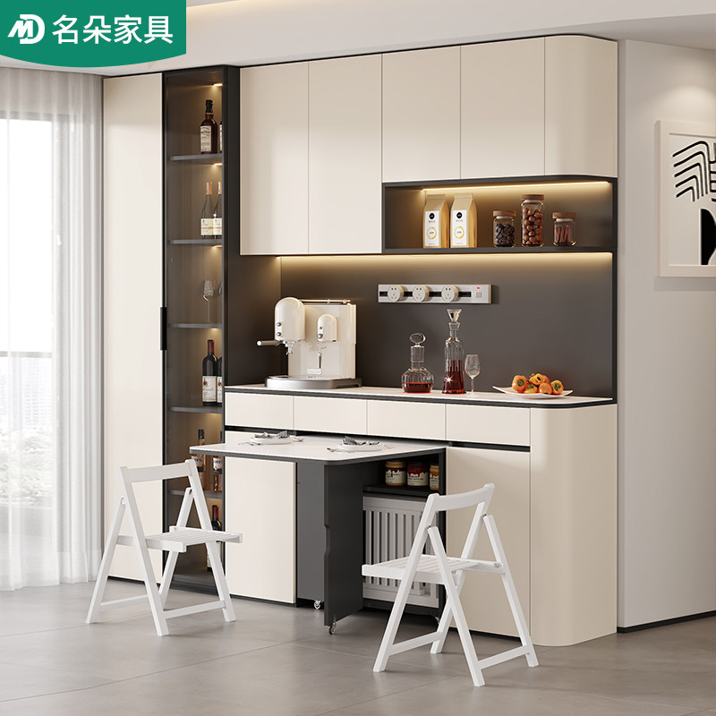 奶油风餐边柜餐桌一体靠墙家用小户型折叠餐桌收纳茶水酒柜5G357,住宅家具,餐边柜,淘宝优惠券,粉丝福利购,淘宝优惠卷