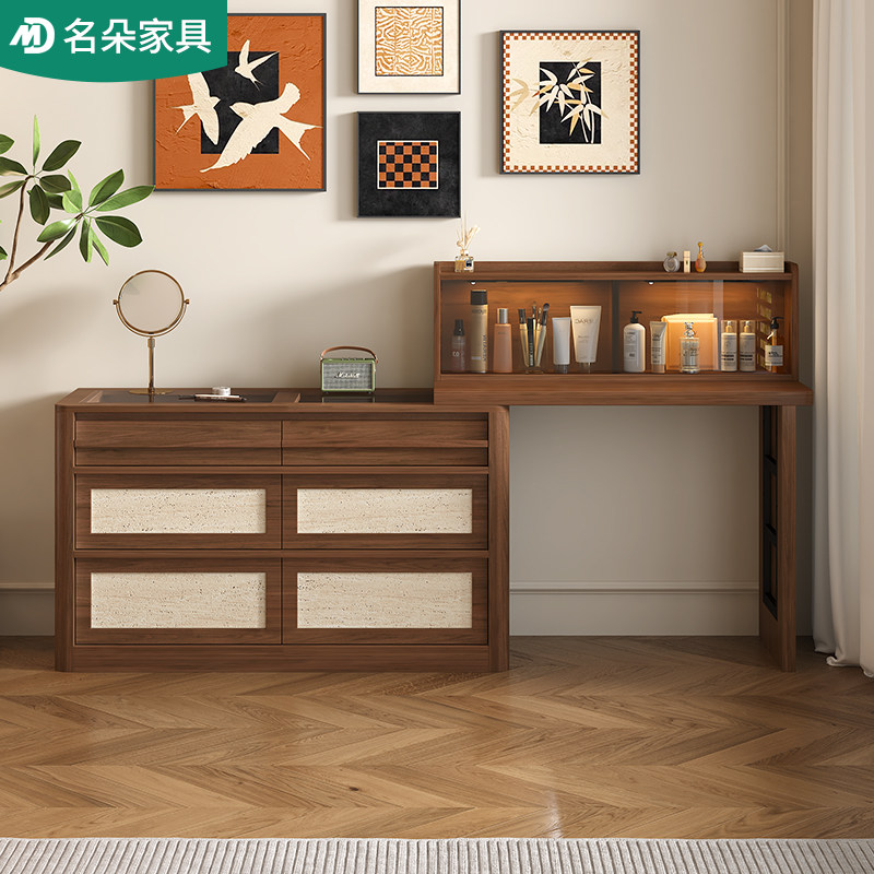 实木复古梳妆台斗柜一体小户型