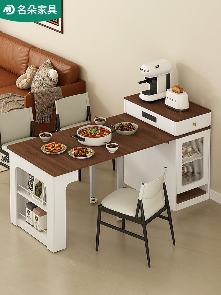 中古实木岛台餐桌2025新款家用可伸缩小户型多功能导台餐边柜5E79