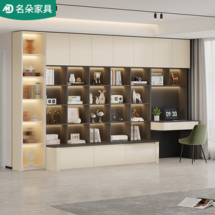 现代简约去客厅化书柜卡座书桌一体组合整墙到顶书橱置物柜5F83