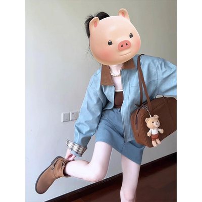 韩系复古蓝色学院风套装裙子女2025新款早秋季气质减龄穿搭一整套