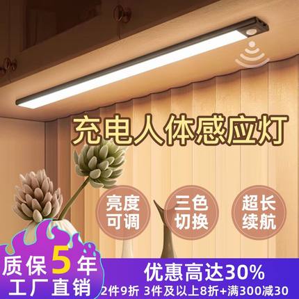 充电人体感应灯带无线自粘过道夜间楼梯玄关衣柜橱柜鞋柜led灯条