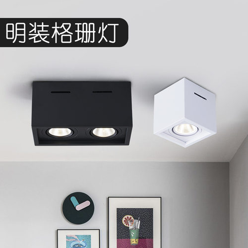 方形COB明装筒灯led双头斗胆灯射灯客厅家用天花灯过道无主灯照明
