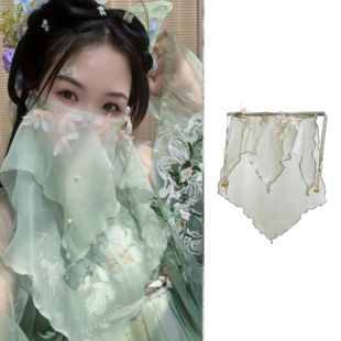 新款原创古风汉服配饰防晒面纱异域百搭仙女拍照超仙耳挂面帘配饰
