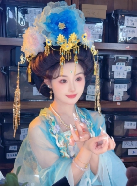古风簪花仕女图明制同款发冠宫廷汉服唐风配饰发钗流苏发簪头饰