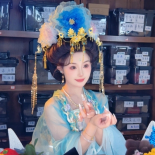 古风簪花仕女图明制同款发冠宫廷汉服唐风配饰发钗流苏发簪头饰