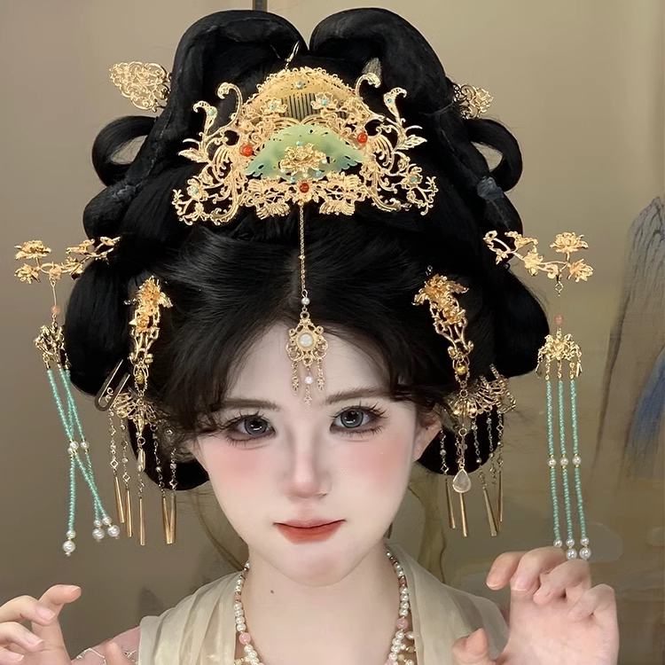 新款原创古风发冠流苏发钗唐风发饰套装头冠配饰贵妃仙女簪子头饰