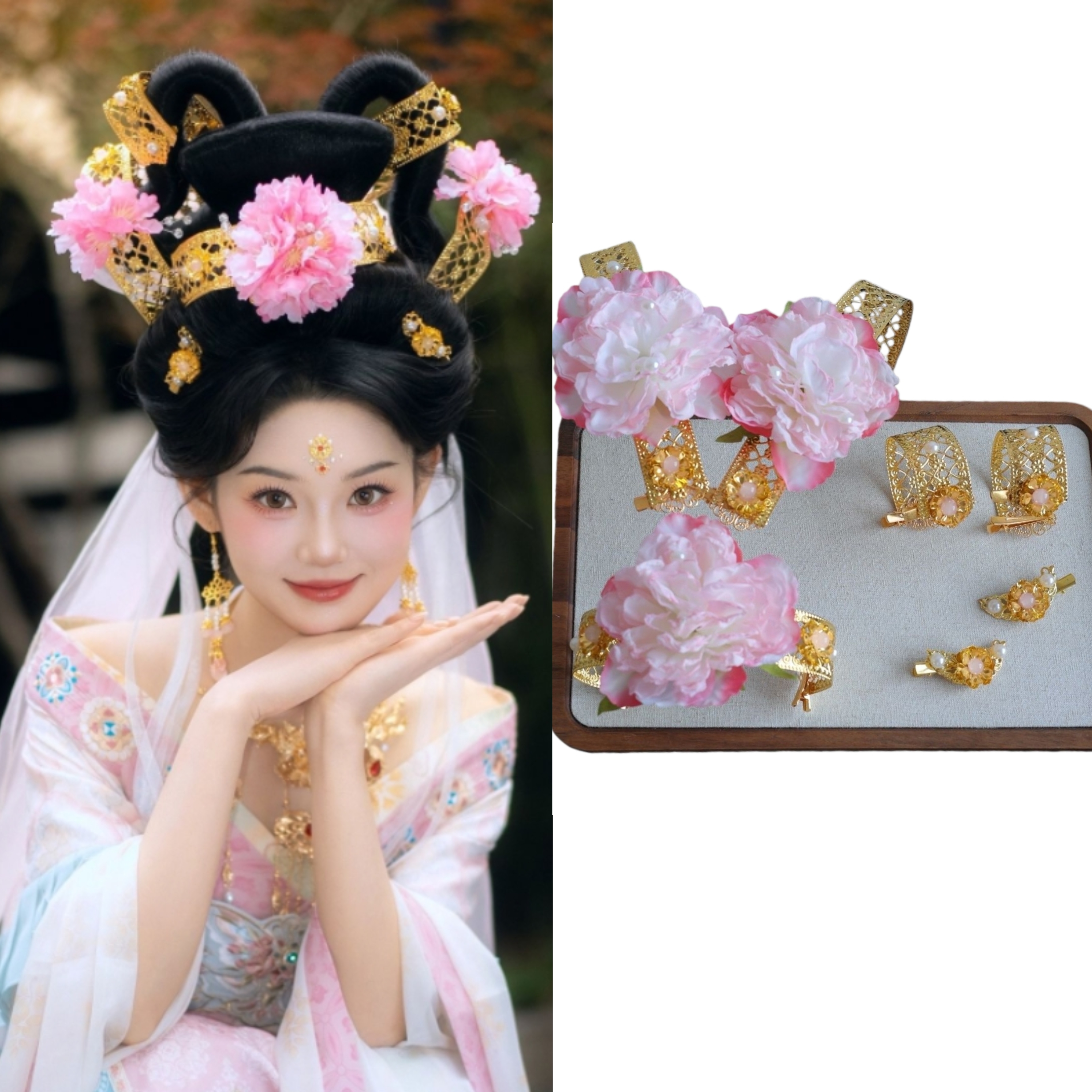 cos杨玉环殷桃爆款杨贵妃牡丹仿妆套装唐风汉服簪发冠配饰品古风