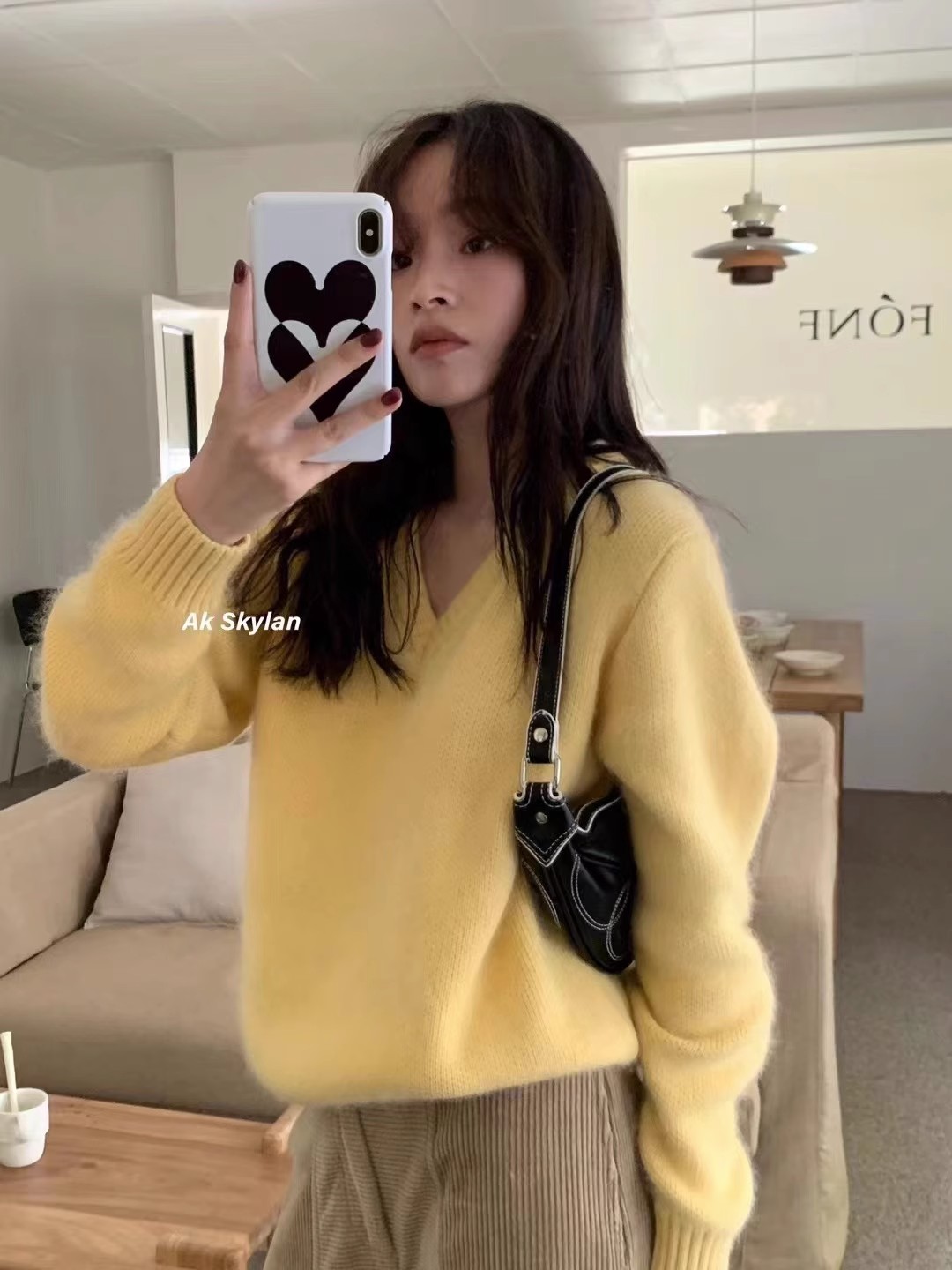 韩版简约V领套头毛衣女